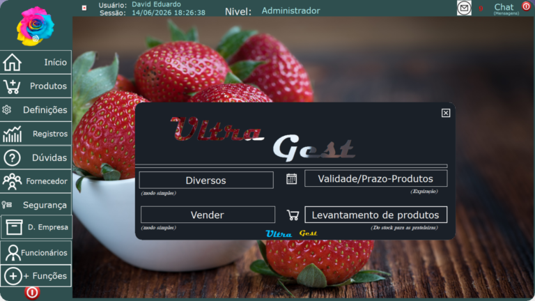 Formulário principal em exibição, onde tem um submeno aberto do ultraGest