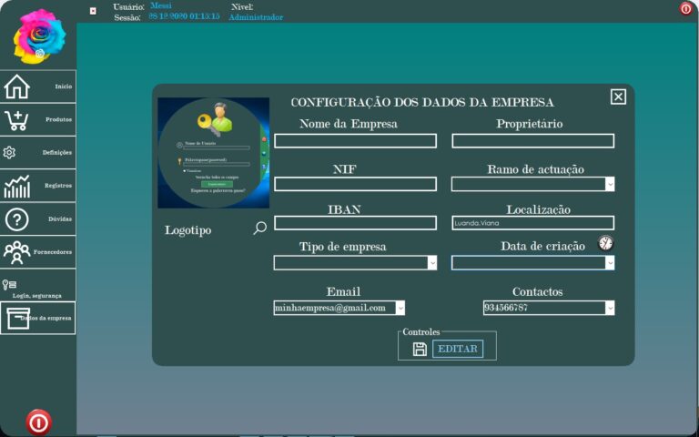 Formulário de preenchimento dos dados da empresa