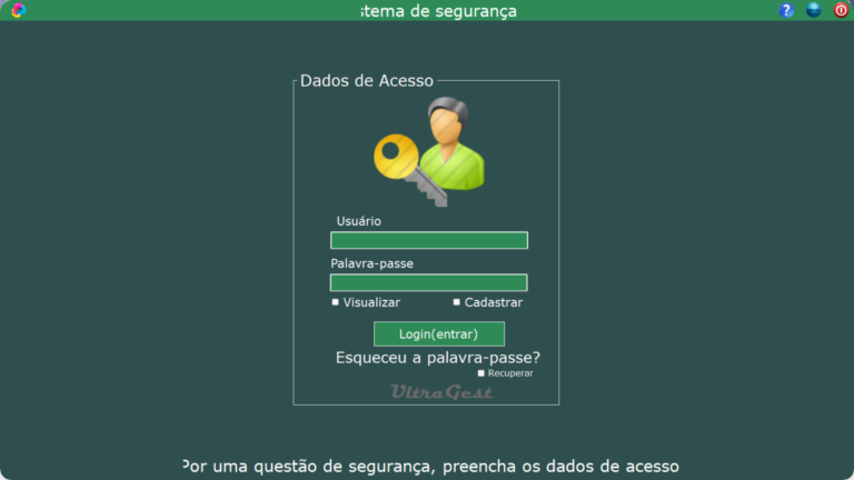 Formulário de login do software de gestão UltraGest